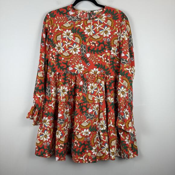 Sunday Up Womens Floral Boho Dress Medium Orange Retro Eclectic Mini Boho Easter - Picture 1 of 10